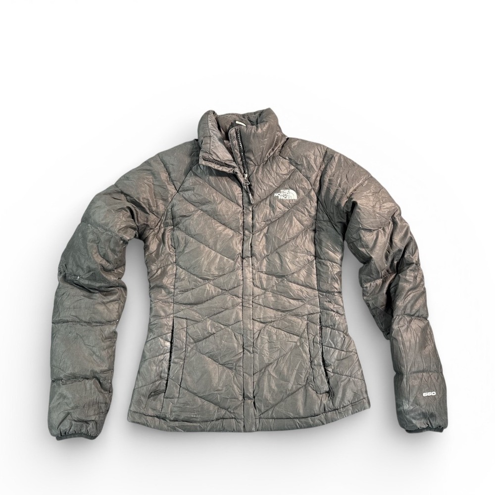 The North Face 550 Fill Down Puffer Jacket Womens Extra Small (XS) Gray Full Zip